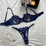 Sexy Lace Underwire Push Up apatinio trikotažo kontūro liemenėlės ir kelnaičių rinkiniai moterims, besirenkančioms krūtinės apatinius, siuvinėjimo bralette rinkinys 2024 m. S mėlyna