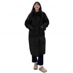 Žieminis pūkinis paltas pastorintas pamink&scaron;tintas stovas apykakle, kaklo apsauga iki kelių ki&scaron;enės Užsegimas užtrauktuku