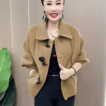 Madinga ir madinga vilnonė striukė vidutinio amžiaus ir vyresnio amžiaus moterims pavasarį ir rudenį su dvipusio imitacijos dizainu 6XL