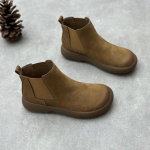Johnature Rankų darbo natūralios odos trumpi batai Retro apvaliomis nosimis plok&scaron;čiais užsegami moteri&scaron;ki batai 35 chaki
