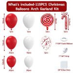 Kalėdiniai balionai, raudoni ir balti saldainiai, vainiko arkos rinkinys Ledinukų lazdelės aliuminio plėvelės balionas Kalėdų vakarėlio dekoravimas Christmas red and white balloon chain