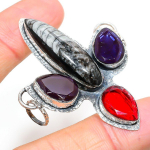 Natural Orthoceras Fossil,Amethyst Stone 925 Sterling Silver Pendant 2.25 w2q96