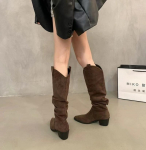 2024 m. &bdquo;Fashion&ldquo; nauji moteri&scaron;ki moteri&scaron;ki batai iki blauzdos vidurio, moteri&scaron;ki rudeniniai smailia nosimi, klostuota žemakulne rankovėmis, ilgomis kojomis 35 chaki