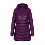 Moteri&scaron;kas rudens žiemos stovas apykakle su gobtuvu vienspalvis užtrauktukas ilga balta pūkinė striukė S-7XL L