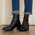 Žieminiai odiniai stambūs moteri&scaron;ki ankle boots Dizainerio mada Eleganti&scaron;ki vidutinio kulno batai 2025 m. tendencija Dizainerio Goth bateliai Botas De Mujer 39 ruda