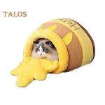 Medaus puodelio katės lova žiemos &scaron;iltas katės miegmai&scaron;is pusiau fiksuota animacinė katės lova urvas mink&scaron;ta naminių gyvūnų palapinė lizdas kačiukams ir &scaron;uniukams geltona