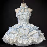 Japoni&scaron;ka gotikinė lolitos suknelė moterims, kawaii kaspinas, nėriniai, mėlyna suknelė, berankovė princesės suknelė, Helovino kostiumas, dovana mergaitėms M gray