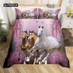Bėgančio žirgo 3D patalynės komplektas Karali&scaron;ko dydžio Karalienės dydžio Dvigulis Pilno dydžio Viengulis dydis Patalynės komplektas 140x200cm 3pcs