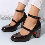 Lucyever Gothic Rožiniai Auk&scaron;takulniai Bateliai Moterims 2024 Mados Patentuotos Odos Mary Jane Batai Moteri&scaron;ki Su Kulno Dirželiu Cosplay Lolita Batai 40 vyno raudonos spalvos