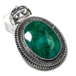 Emerald(Simulated) Ethnic 925 Sterling Silver Jewelry Pendant 2.32 k2z92