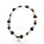 Pierres et Min&eacute;raux. Bracelet Bronzite du Br&eacute;sil + Perles Lave + Howlite 8 mm. Fabriqu&eacute; en France.