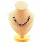 Pierres et Min&eacute;raux. Collier 15 perles Obsidienne flocon de neige 8 mm. Chaine en acier Collier femmes, hommes. Taille personnalisa