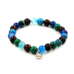 Pierres et Min&eacute;raux. Bracelet Perles Oeil de Tigre rouge + Chrysocolle + Agate ruban&eacute;e bleu Fabriqu&eacute; en France.