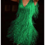 Moterų džiazo lotynų &scaron;okių leotardas Rumbos kaklas kutai blizgučiai kutai suknelė &scaron;okių apranga XXXL