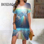 Auk&scaron;tyn balionų suknelė, saldi vasarinė moteris, eleganti&scaron;ka madinga trumpomis rankovėmis spausdinta suknelė, laisvalaikio vakarėlio mini suknelė, moteri&scaron;ki drabužiai, dideli S