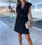 2023 m. vasaros moteri&scaron;kas kostiumėlis su apykakle, biuro suknelė - europieti&scaron;ko ir JAV stiliaus Extra Large juoda