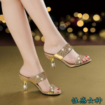 2025 Nauji Moteri&scaron;ki Vasaros Mados Patogūs Eleganti&scaron;ki Sandalai Auksiniai Vienžodžiai Deimantiniai Stiletto Kulnas Vidutinis Kulnas Kalnų Kri&scaron;tolo Sandalai 38(Foot 24cm) auksas
