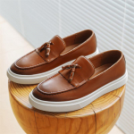 Naujiena Vyri&scaron;ki Laisvalaikio Batai Reljefinė Oda Vyri&scaron;ki Prabangūs Briti&scaron;ko Stiliaus Penny Loafers Įsispiriami Storas Padas Lauko Plok&scaron;čiapadžiai Didelis Dydis 38 ruda