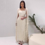 Eleganti&scaron;ka tarptautinė europieti&scaron;ko-amerikieti&scaron;ko stiliaus ilga vakarinė suknelė banketams ir pasirodymams Medium balta/dramblio kaulas