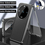 Magnetinis dėklas Vivo X100 Ultra X100S X200 Pro X90, viso korpuso apsauga, hibridinis odinis apvalkalas su metaliniu bamperiu ir įbrėžimams atspariu grūdintu stiklu Vivo X100 Pro juoda