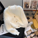 Rudens Žiemos Moteri&scaron;kas V formos i&scaron;kirptės Vieno Eilės Imituotas Audinės Kailis Moheris Mink&scaron;tas Megztas Megztinis Kardiganas Palto &Scaron;varkas One Size balta