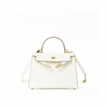 Auk&scaron;tos klasės versija Krep&scaron;ys Antros kartos BOX ra&scaron;to karvės odos mini rankinė Naujas auk&scaron;tos klasės odinis moteri&scaron;kas krep&scaron;ys per petį 25x10x19cm balta/auksas