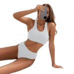 2 vnt./kompl. Moteri&scaron;kas bikini komplektas U formos i&scaron;kirpte, be rankovių, su i&scaron;imamais pakietinimais, auk&scaron;tu liemeniu, maudymosi &scaron;ortukai, briaunuotas maudymosi kostiumėlis S juoda