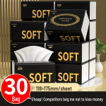 300 Sheets Facial Tissues: 30 Large Packs of Soft, Wood Pulp Napkins