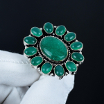 Smaragdas, Žalias oniksas, Brangakmenio žiedas, 925 prabos sidabrinis žiedas, Dovana jai, Ovalus akmuo, Eleganti&scaron;kas rankų darbo žiedas, Žalio onikso gėlės sidabrinis žiedas US 10 žalia
