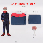 Jujutsu Kaisen Itadori Yuji Cosplay Kostiumai Vir&scaron;us Kelnės Vaikams Helovino Vakarėlis Anime Uniformų Rinkinys Karnavalas Maskaradas Vakarėlis Perukų Rinkinys XL rožinė/mėlyna