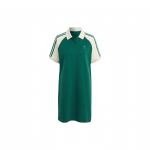 Adidas Originals Vintage Amerikieti&scaron;ka Dryžuota Sportinė Suknelė su Polo Apykakle Trumpomis Rankovėmis Moteri&scaron;ka Suknelė Tamsiai Žalia IC5225 XXS