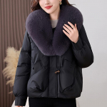 Madingas moteri&scaron;kas trumpas parkas žieminis paltas su didele dirbtinio kailio apykakle, storas, &scaron;iltas, eleganti&scaron;kas moteri&scaron;kas &scaron;varkas 3XL juoda