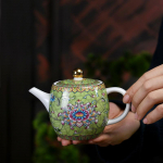 Jingdezhen emalio spalvos arbatinukas, keraminis kung fu arbatos rinkinys, rankomis tapytas balto porceliano arbatos ruo&scaron;ėjas, rankenėle arbatinukas