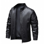 Naujos odinės striukės vyrams Pavasarinės naujos striukės su stovinčia apykakle Vyri&scaron;ki vir&scaron;utiniai drabužiai Vėjui atsparios laisvalaikio striukės M juoda