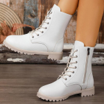 Madingi Briti&scaron;ko Stiliaus PU Odos Ankle Boots Moterims Pavasaris Ruduo &Scaron;oninis Užtrauktukas Auk&scaron;tyn Batai Moteriai Didelio Dydžio Neslystantys Batai Moterims 36 balta