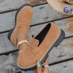 Moteri&scaron;ki vienspalviai platforminiai loferiai Rudeniniai briti&scaron;ko stiliaus plok&scaron;čiapadžiai Batai Patogūs storu kulnu užmaunami sportbačiai Moterims Zapatos De Mujer 36 ruda