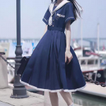Suknelė Moterims JK Mergaitėms Japoni&scaron;ko Preppy Stiliaus Lolita Jūreivių Kostiumo Suknelės Y2k Gotikinė Kawaii Vintažinė Trumpomis Rankovėmis Vasarinė Midi Suknelė XS tamsiai mėlyna spalva