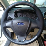 For Ford Fiesta 2008-2013 Ecosport 2013-2016 Hand-stitched Non-slip black Carbon Leather Car Steering Wheel Cover 2