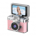 Nyk&scaron;čio dydžio atlenkiamas ekranas Mini kamera Mažytė retro raktų pakabuko skaitmeninė kamera su 1,47 LCD ekranu Vintažinė mikro ki&scaron;eninė kamera kelionėms, koncertams, studijoms rožinė