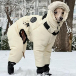 Naujas vandeniui atsparus žiemos &scaron;unų kombinezonas Storas pilno dengimo žiemos &scaron;unų paltas Didelis vilnos &scaron;iltas augintinio apranga Lėtasis vokiečių kurtas Whippet S-4-5kg- smėlis