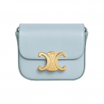 Celine Claude Auksinis Užraktas Reguliuojamas Nuimamas Peties Dirželis Blizgus Ver&scaron;io Oda Rankinė Peties Crossbody Bag Mini Moteri&scaron;kos rankinės Ledo Mėlyna 10I513DPV-07IC Gift Set(Basic Set+Box+Shopping Bag)