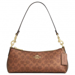 Coach Charlotte Signature 25 Auksinis Logotipas Danga dengtas Drobės Odinis Crossbody Pečių Krep&scaron;ys Vidutinio Dydžio Moteri&scaron;ki Krep&scaron;iai Ruda CCL40-IMYGQ Basic Set (Bag+Dust Bag)