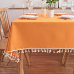 Vienos spalvos lininis staltiesė su kutais Stačiakampis valgomojo stalo užvalkalas Paprastas arbatos staliuko takelis 90*90cm oranžinė