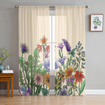 Augalų gėlė petunija levandų langų tiulio užuolaidos svetainei miegamojo vie&scaron;bučio prabangus dekoravimas permatomas 135W x 114H(cm)