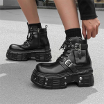 Pora Tamsių Motociklininkų Batai Sunkiojo Metalo Platforminiai Kulniukai Vyrams Moterims Punk Laisvalaikio Odiniai Batai Riterio Batai Botas Para Mujer 38 juoda