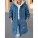Fleece storesnė vidutinio ilgio ir ilga avies vilnos megztinio striukė moteri&scaron;ka nauja rudens ir žiemos siuvinėta raidėmis su užtrauktuku 2XL mėlyna