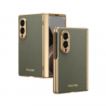 Prabangus odinis galvanizuoto rėmo vyrių apsaugos dėklas, skirtas Samsung Galaxy Z Fold 8 5G, ekrano apsauginė plėvelė, smūgiams atsparus dangtelis Galaxy Z Fold8 ultra pilka spalva