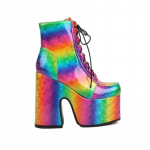 Moteri&scaron;ki vaivoryk&scaron;tės spalvos gradientiniai platforminiai auk&scaron;takulniai ankle boots, goti&scaron;ki &scaron;ik&scaron;nosparniai, žieminiai &scaron;ilti motociklininko batai 36 blue