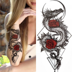 Drakono su raudonos rožės tatuiruotės lipdukas Realisti&scaron;kas lapės gyvatės kardas Geometrinė laikina tatuiruotė moterims netikros grandinėlės juoda tatuiruotė