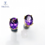 Natūralus blizgus afrikieti&scaron;ko ametisto ovalus 6*8mm 3ct paprastas 925 geltono aukso auskaras, skirtas mergaitėms su dėžute
